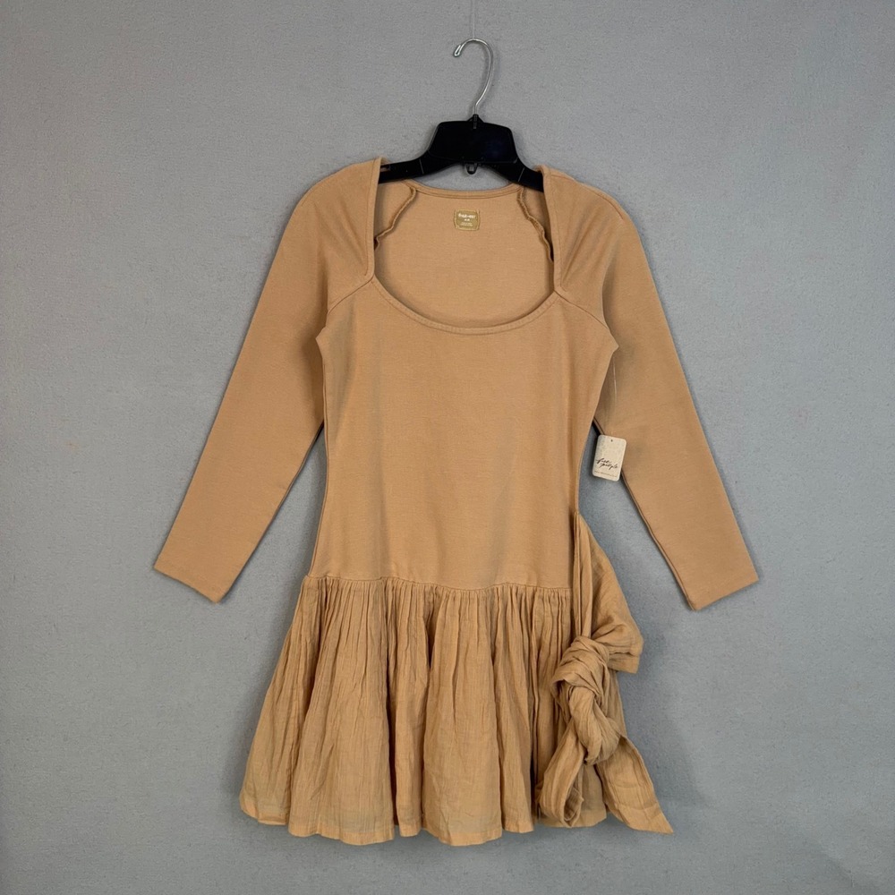 Free People Dress Womens Medium Croissant Tan Lexi Drop Waist Mini Boho Free-est